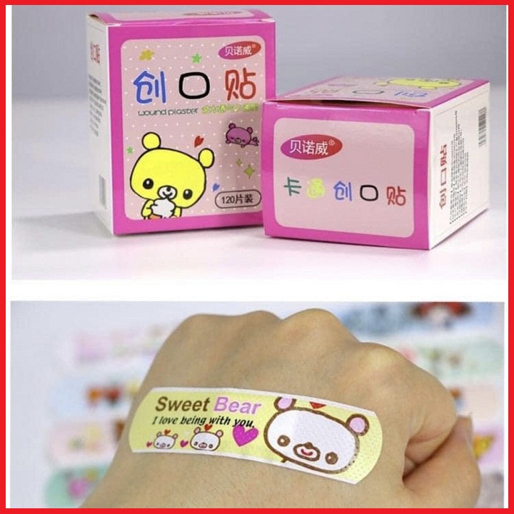 Hộp 100 miếng băng gâu hoạt hình cho bé