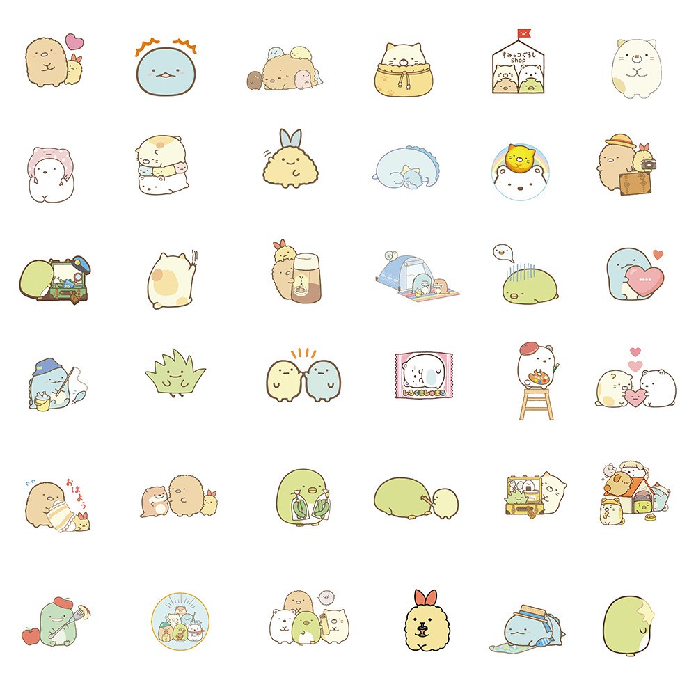 Y&P| Hình Dán Chống Nước Sumikkogurashi Nhật Bản Anime Mũ Bảo Hiểm Máy Tính Xách Tay Hành Lý Dán Thiết Lập, 50 tờ