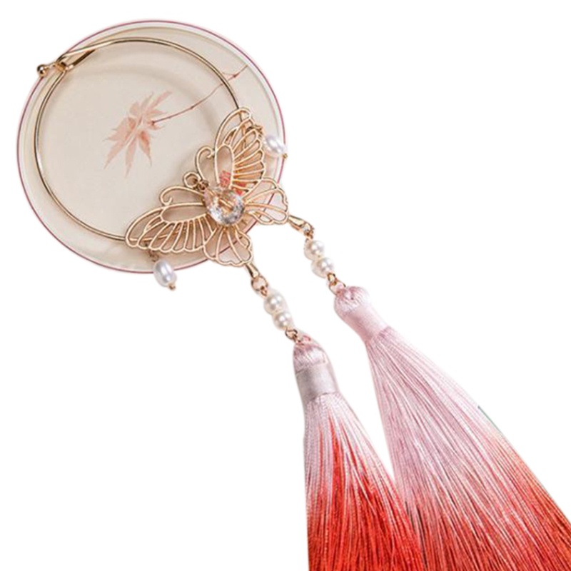 Dây Cột Tóc Hình Bướm Đính Ngọc Trai Tua Rua Phong Cách Cổ Điển