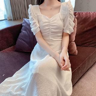 Đầm Voan Hoa Tay Phồng Cổ Chữ V Xinh Xắn Dành Cho Nữ 2020