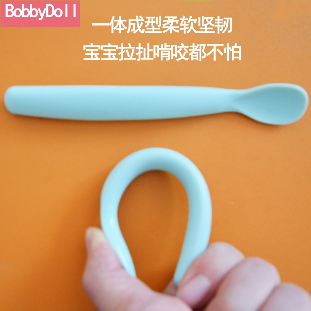 Thìa ăn dặm Amo Baby, muỗng ăn dặm silicon cho bé { Set 2 có hộp/ Có tách set}