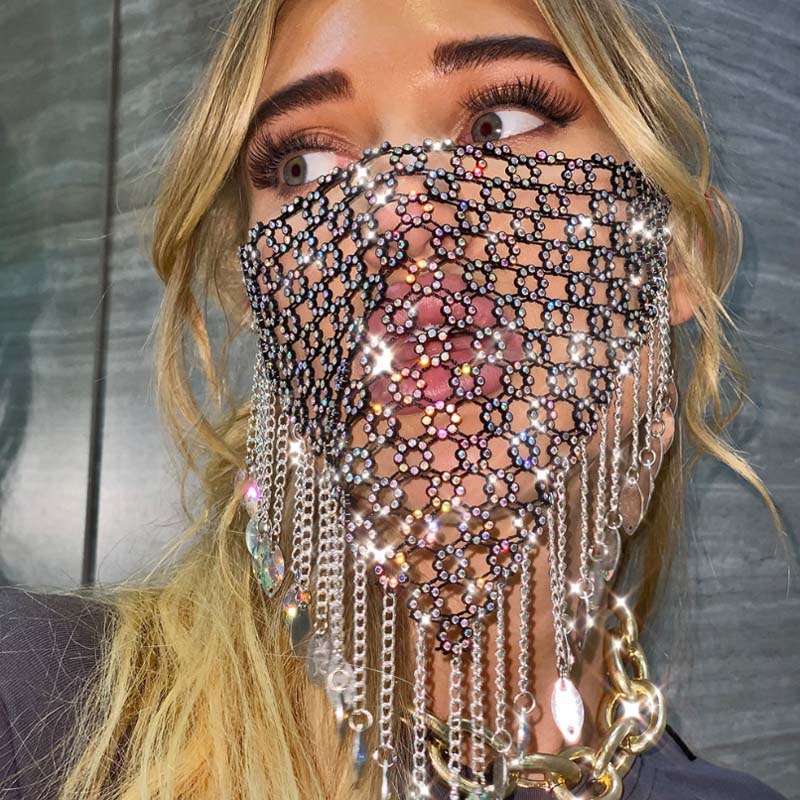 (Hàng Mới Về) Khẩu Trang Lưới Đính Đá Pha Lê Lấp Lánh Cho Nữ