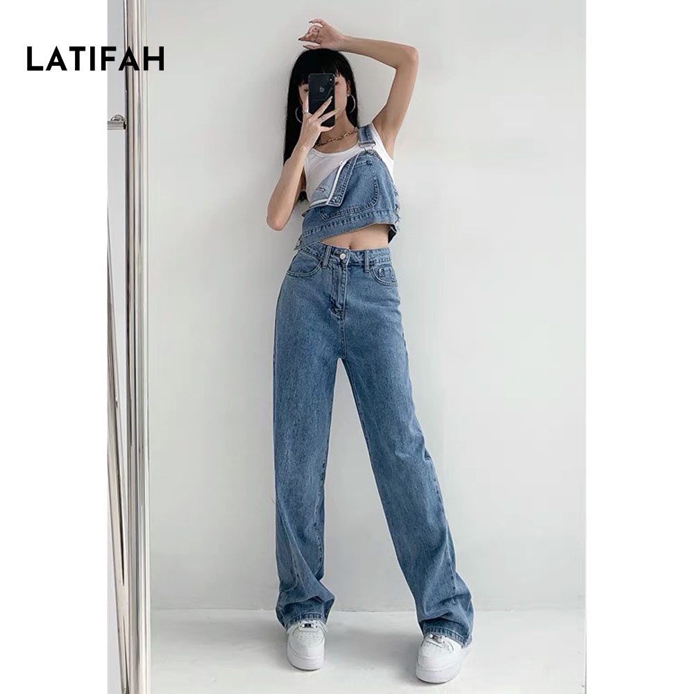 Quần baggy jeans nữ LATIFAH ống rộng đơn giản dài 98cm QD026