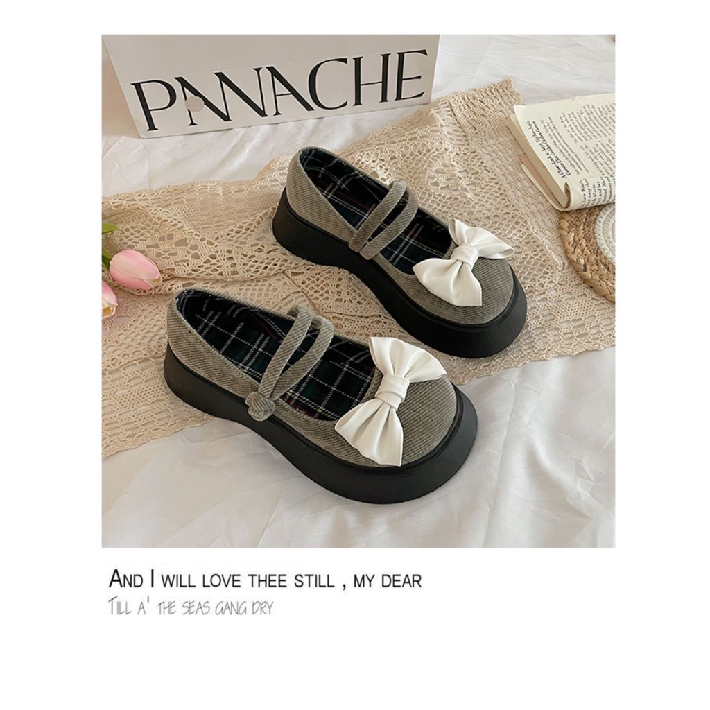 2023 Giày Mary Jane Đế Dày Bằng Da Đính Nơ Đơn Giản Thoải Mái Dễ Phối Đồ Cho Nữ