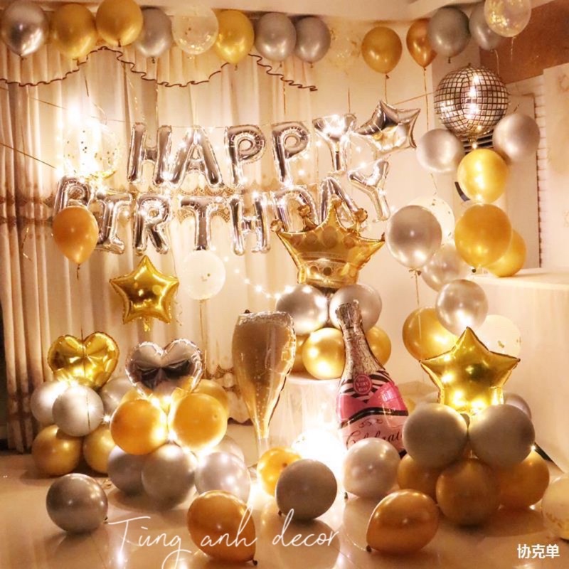 Set Bóng Bay Happy Birthday Tông Vàng Sang Trọng