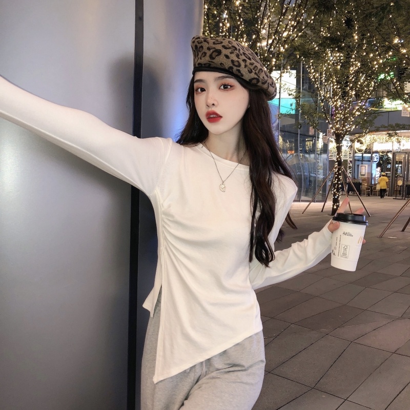 ZHELIHANGFEI Áo Thun Tay Dài Dáng Rộng Xẻ Tà Quyến Rũ Trẻ Trung Cho Bạn