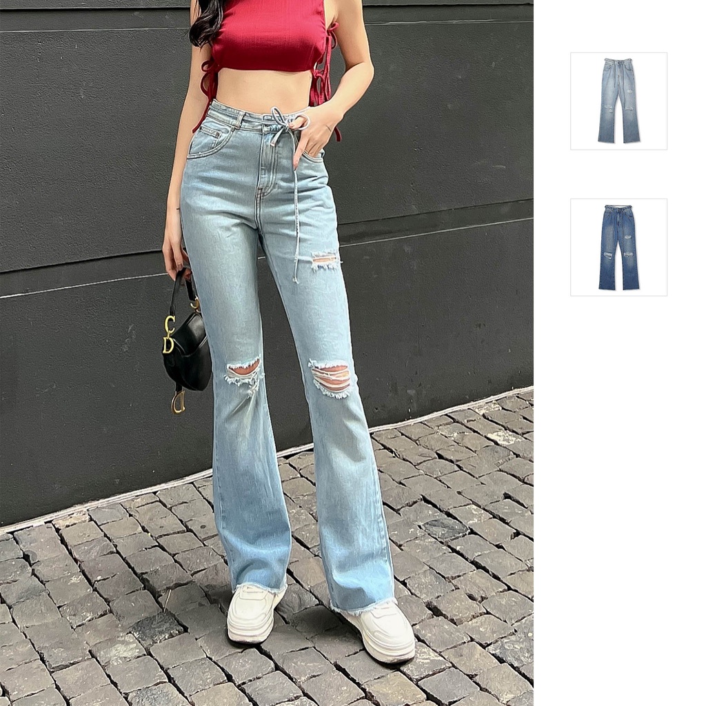 Quần Jean Nữ Flare Extra String , Chất Vải Cotton Pha Spandex Thoải Mái , WQJ0001-04 ,SOMEHOW