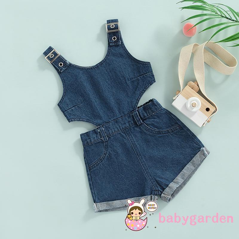 Bộ Áo Liền Quần Denim Cổ Chữ U Không Tay Cắt Vai Dành Cho Bé Gái 6 Tháng 4 Tuổi One
