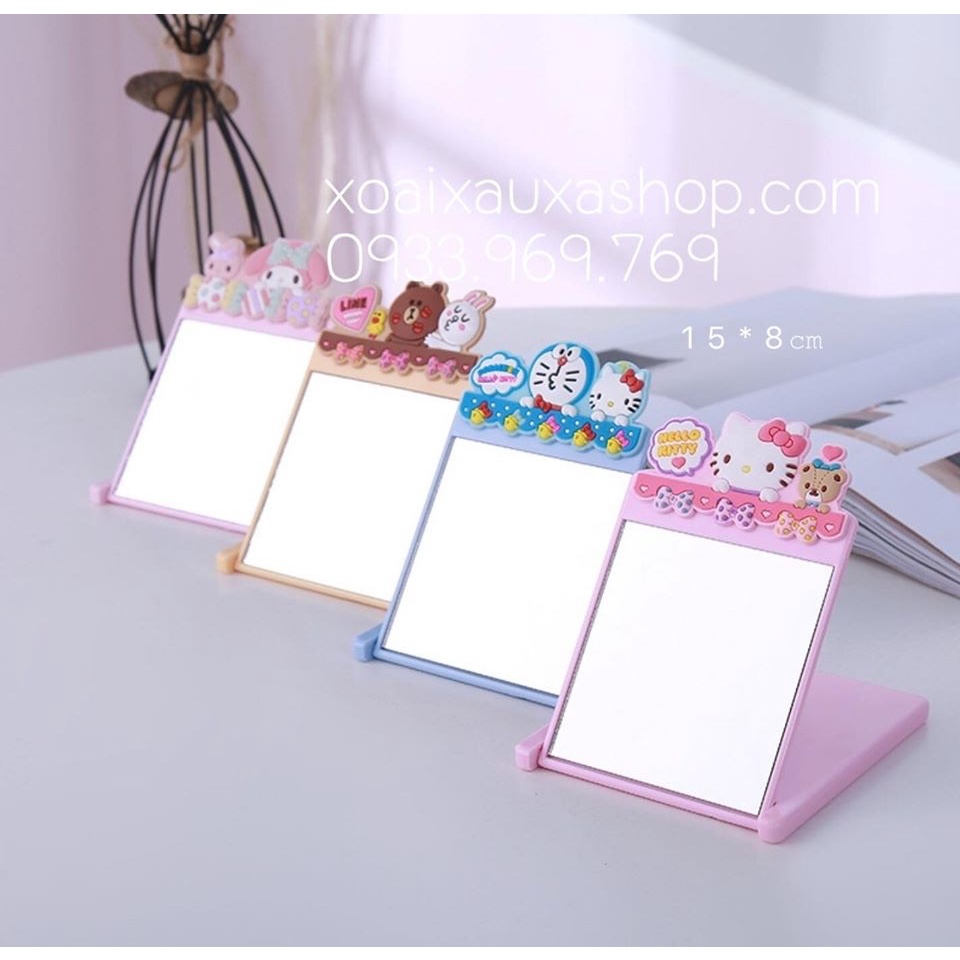 Gương gấp bỏ túi tiện lợi hình Kitty, thỏ Melody, 15*8cm