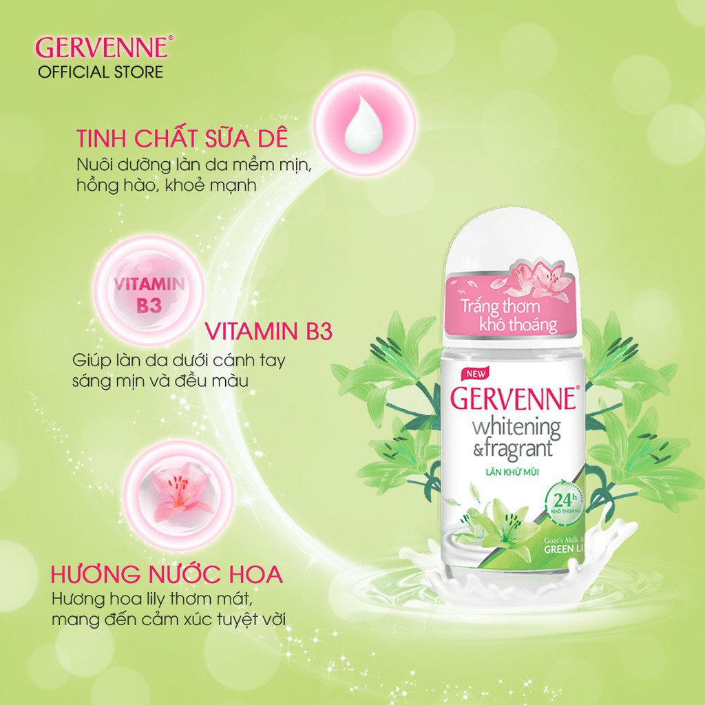 Gervenne - Lăn khử mùi trắng da 50ml - 3 mùi