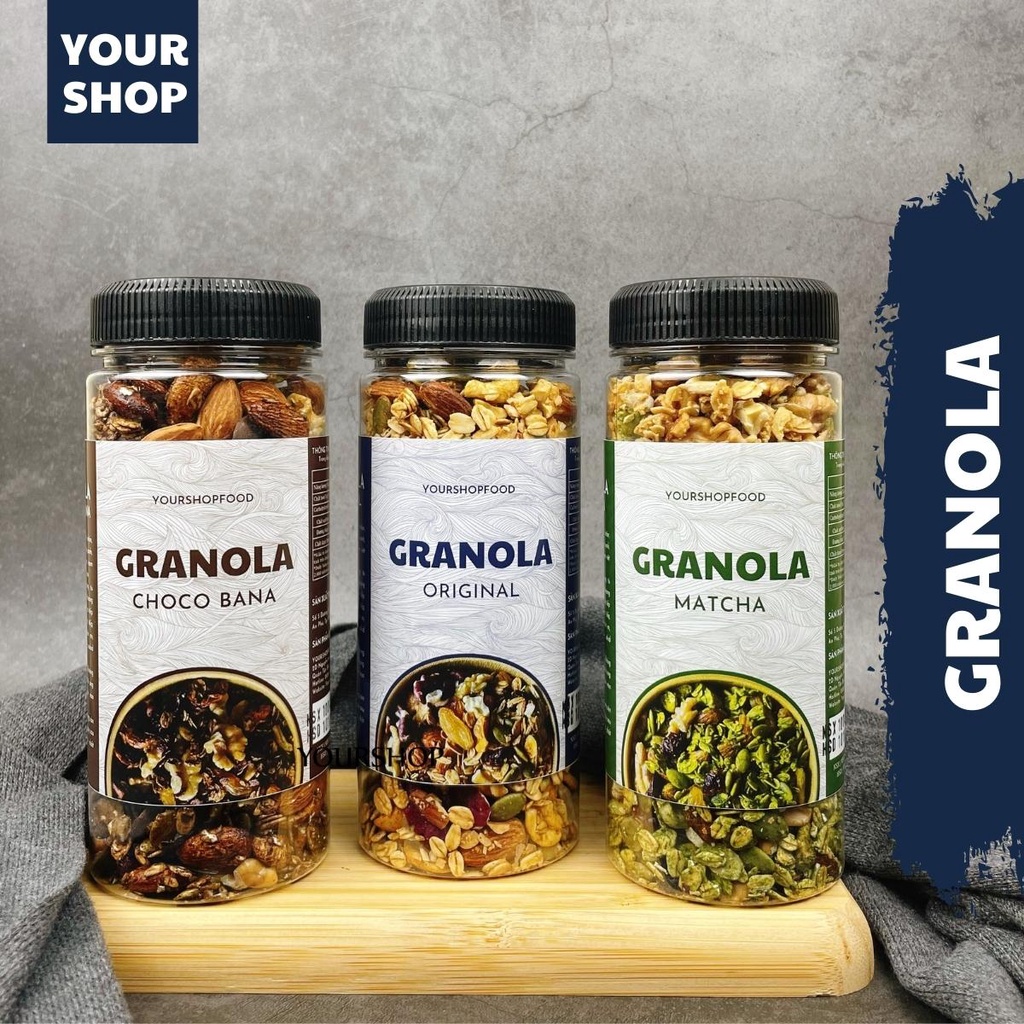 Granola siêu Hạt &amp; Quả Yourshop- Ngũ cốc giảm cân nướng Mật ong Vanila, Trà Xanh, Socola
