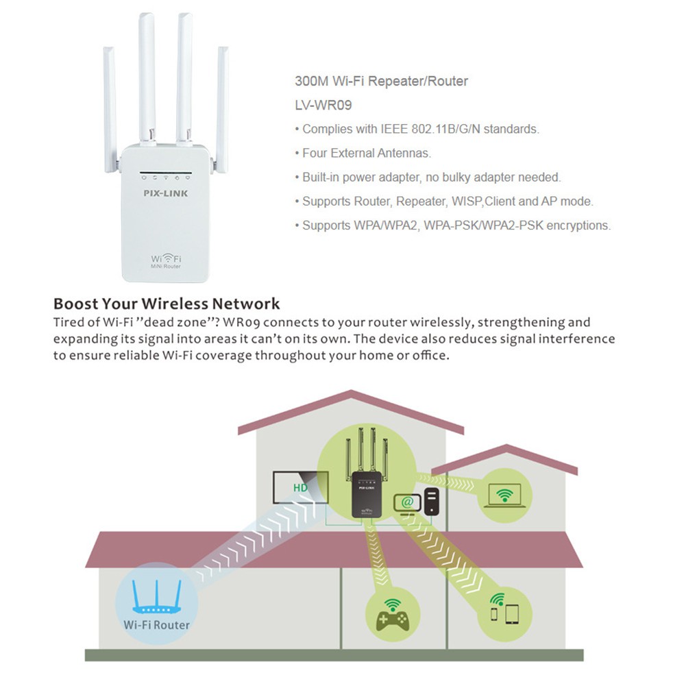 Thiết Bị Khuếch Đại Tín Hiệu Wifi Wr09Q 300mbps 2.4g | BigBuy360 - bigbuy360.vn