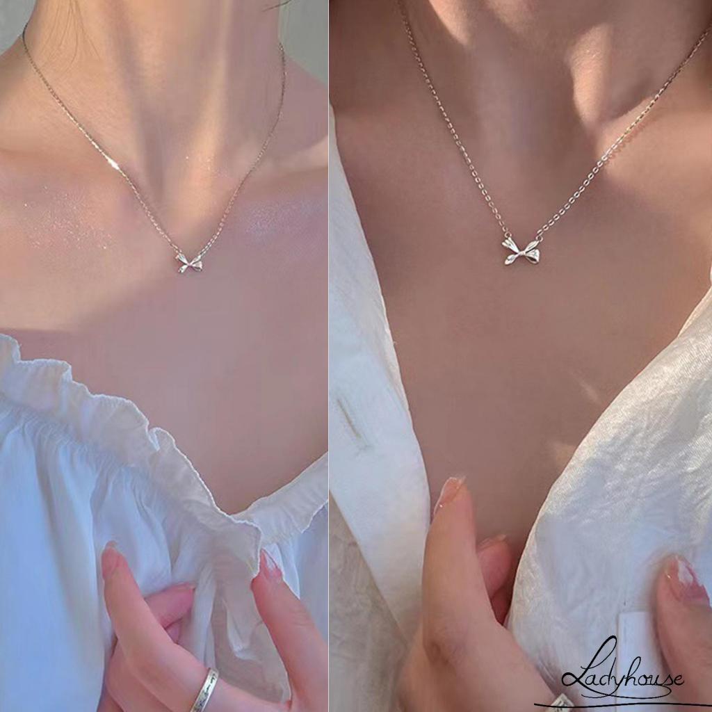 Vòng cổ Màu Bạc Mặt Hình Nơ Xinh Xắn Cho Nữ