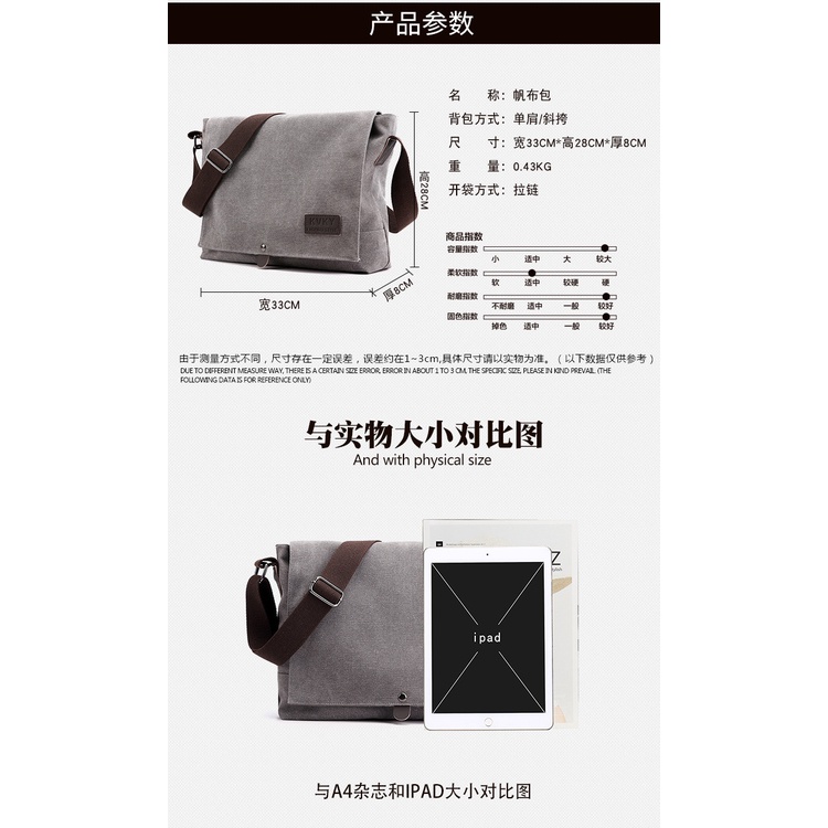 Túi Đeo Vai Vải Canvas Phong Cách Retro Đơn Giản Trẻ Trung Phong Cách Mới Cho Nam