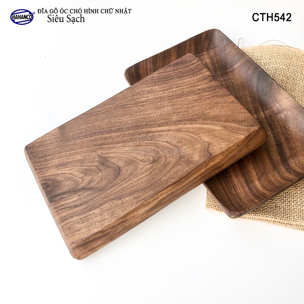 Đĩa Chữ Nhật Gỗ Óc Chó HAHANCO Nhập Khẩu Mỹ Nguyên Khối/Đựng Đồ Ăn/Trang Trí - CTH542