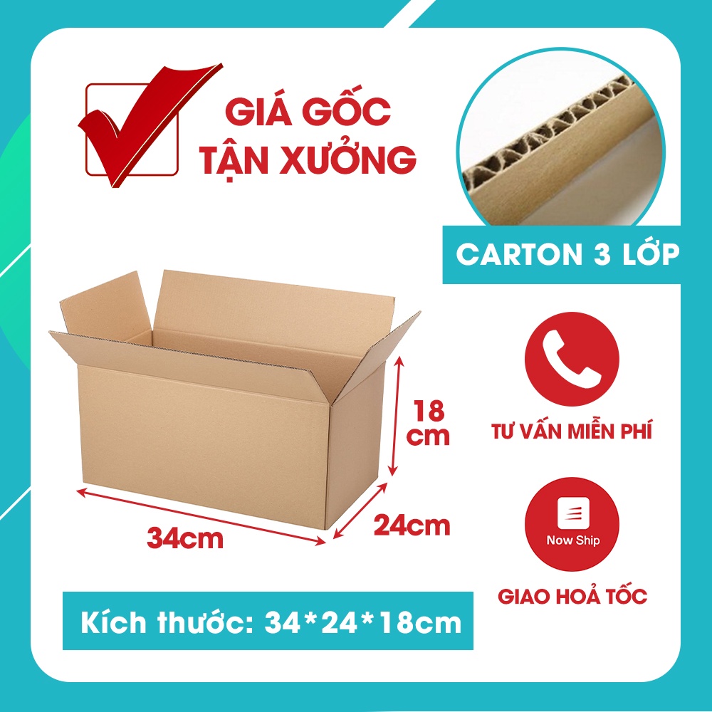 Thùng carton đóng hàng hóa size 34x24x18 - combo 10 thùng, hộp đóng hàng