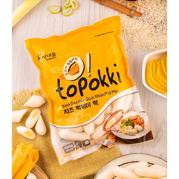 BÁNH GẠO TOKBOKKI NHÂN PHÔ MAI HÀN QUỐC GÓI 500G/ 1Kg