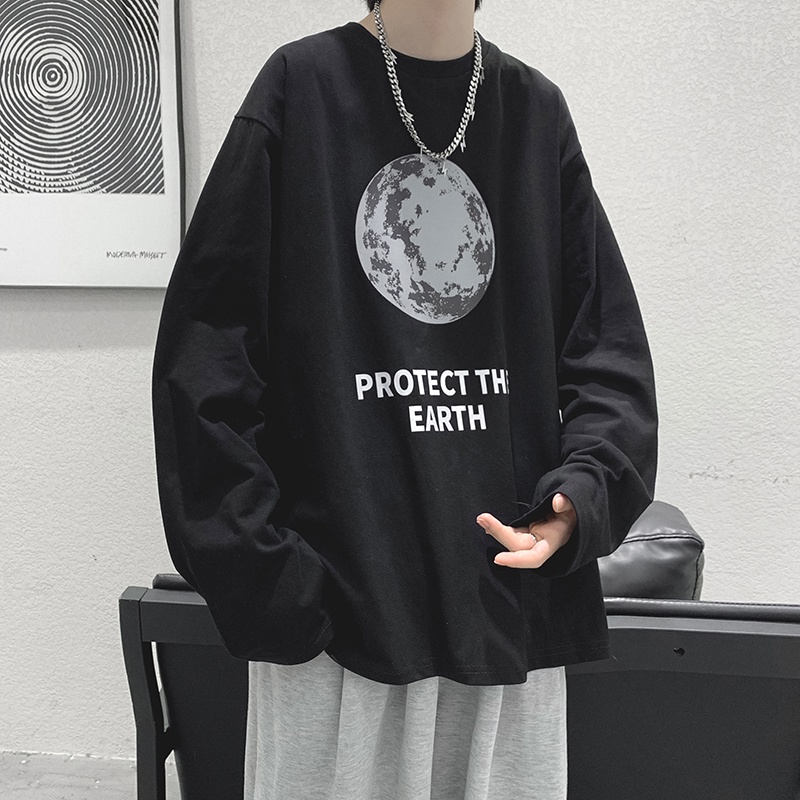 Áo thun tay dài dáng rộng in chữ phong cách Hàn Quốc thời trang mùa đông cho nam size M-5XL