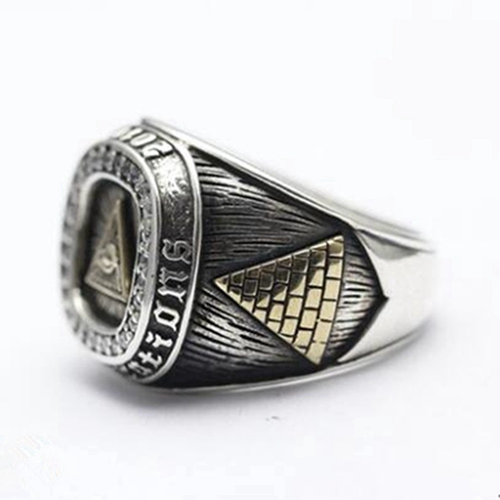 Retro Punk Pria Terukir Mata Allah Membuka Perhiasan Batu Cincin Pribadi Bersepeda CZ