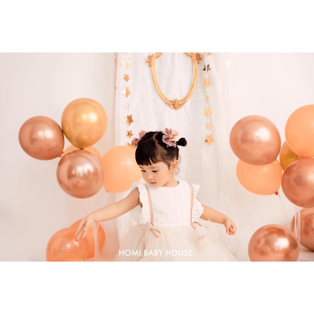Váy công chúa cho bé gái Homi Baby House đầm cho bé trắng hồng 2 nơ bông
