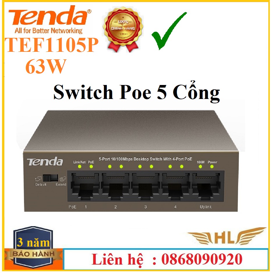 Thiết chị Switch Cấp Nguồn PoE Tenda TEF1105P-63W