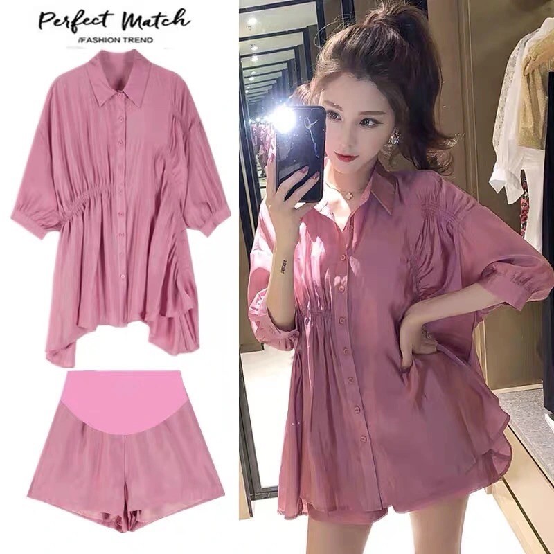 Đồ bộ bầu lửng chất đẹp mát mặc hè hàng quảng châu cao cấp ✅sẵn hàng đen và hồng size M-L-XL✅