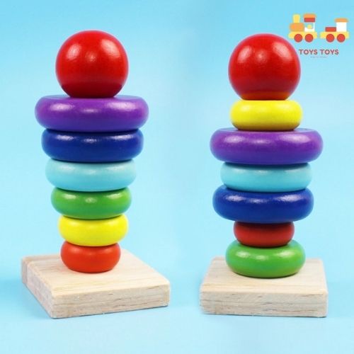 Đồ Chơi Gỗ Tháp Cầu Vồng Luyện Thả Vòng Vào Thanh Gỗ Đồ Chơi Giáo Dục MONTESSORI