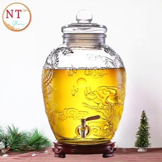 Bình ngâm rượu thủy tinh họa tiết hoa văn rồng phụng 8 lít ( Có van hoặc không van )