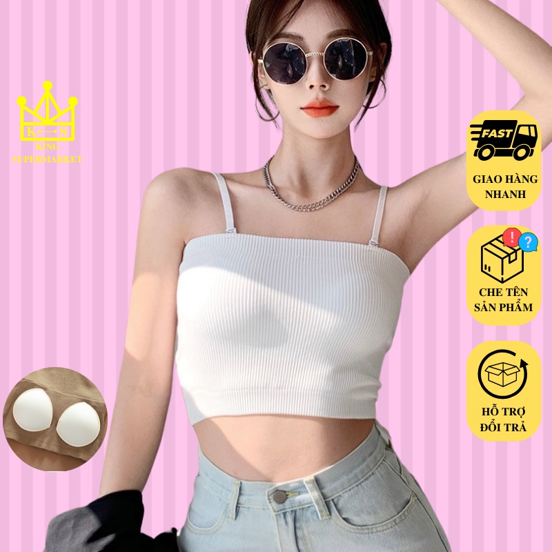 Áo ống có sẵn mút 2 lớp dáng coptop chất vải gân tăm áo bra quây màu trơn dạo phố đi biển Gym Yoga đều xinh Mã HD002