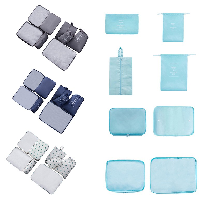 [On Sale]8Pcs Travel Storage Bag Set For Clothes Luggage Packing Square Organizer Suitcase-Navy