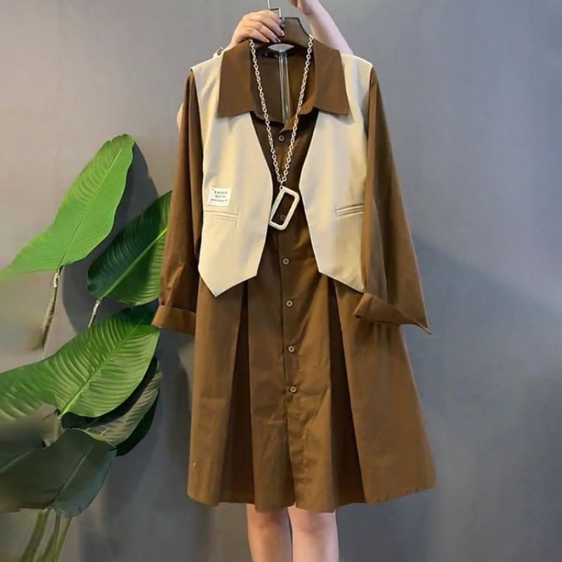 Set Váy sơ mi mix áo gi- Lê kèm Ảnh thật