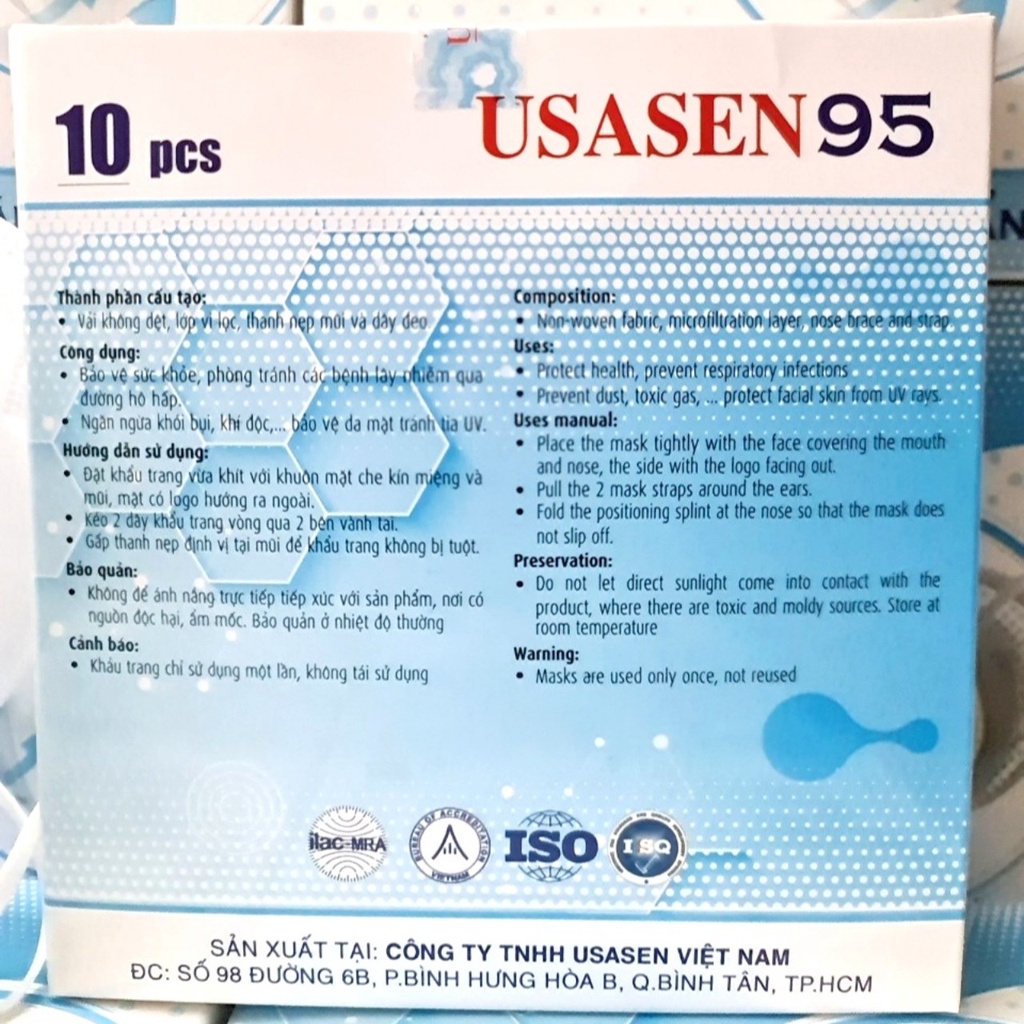 [Hộp 10 cái] Khẩu trang y tế kháng khuẩn Usasen95 4 lớp màu trắng - Hàng chính hãng Hộp 10 cái chất lượng cao