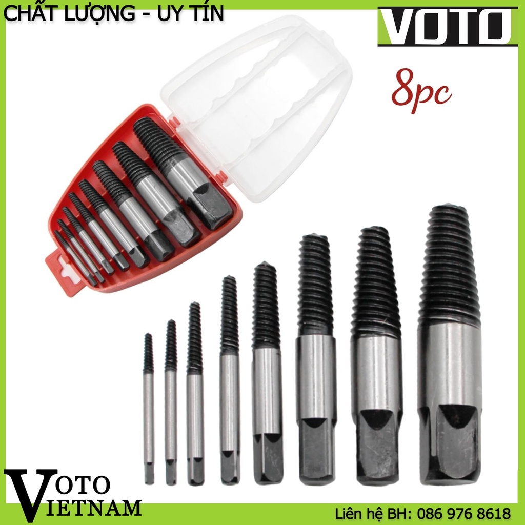 Bộ 8 mũi taro tạo ren tháo ốc vít hỏng, ống nước gãy size #1 - #8 có hộp nhựa đựng tiện lợi