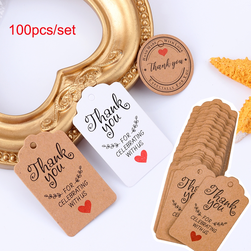 Set 100 thẻ giấy kraft kèm dây 20 mét dùng trang trí hộp quà làm đồ thủ công đa năng