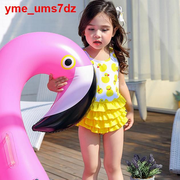 ins Đồ bơi trẻ em cho bé gái dễ thương Hàn Quốc Con vịt nhỏ màu vàng in nhanh khô Mũ áo tắm một mảnh