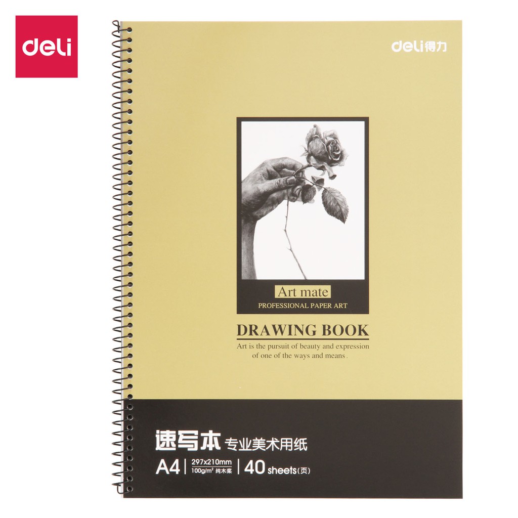 Sổ tay vẽ chì phác thảo sketchbook Deli 80 trang 100gsm/110gsm khổ ngang A4/B5 gáy lò xo dùng cho mỹ thuật phác họa 7696