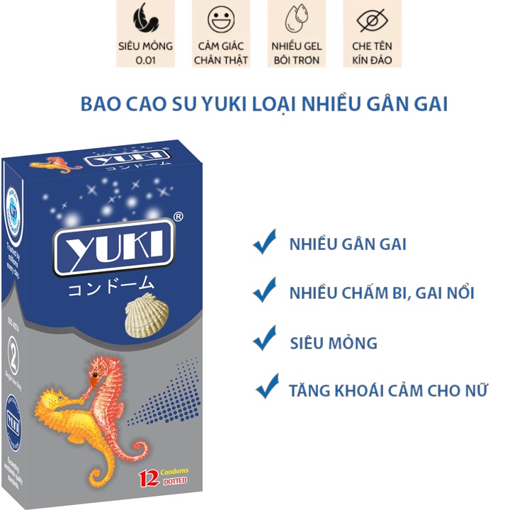 Bao Cao Su YUKI 4 Trong 1 Siêu Mỏng, Gân Gai, Nhiều Gel Bôi Trơn, Kéo Dài Thời Gian (Giao hàng kín đáo)