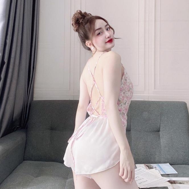 Đồ ngủ sexy nữ 🥰Free ship🥰 Bộ Đùi Cổ Đổ Hoa phối quần satin  40<65kg | BigBuy360 - bigbuy360.vn