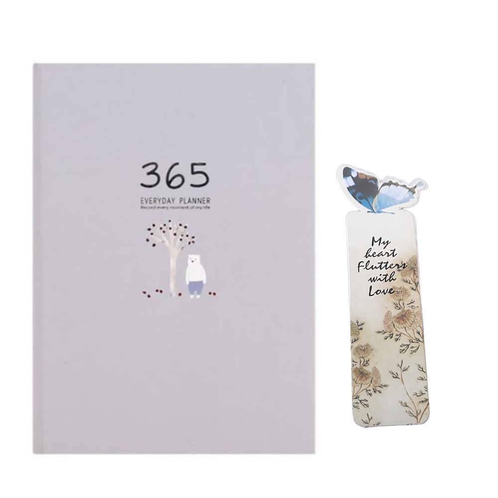 Sổ Kế Hoạch Nhật Ký 365 Ngày Every Day A5 Cao Cấp Tặng Kèm Bookmark Hình Bướm - Xám