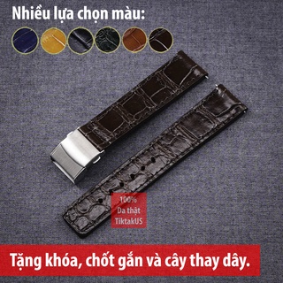 Dây đồng hồ da cá sấu thật khóa gấp chống gẫy dây, nhiều màu, đủ size 18mm - 20mm - 22mm