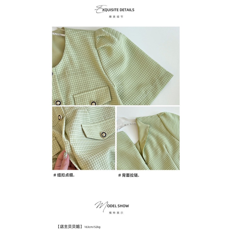 Mori A-letter small fragrant dress 2022 dress women's summer new high-end green French skirt to cover their bellies