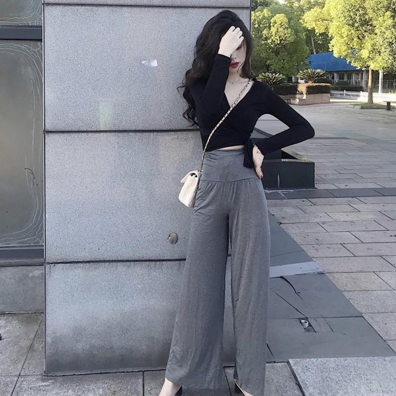 Áo Croptop Tay Dài Cổ Chữ V Màu Trơn Thời Trang Quyến Rũ Cho Nữ