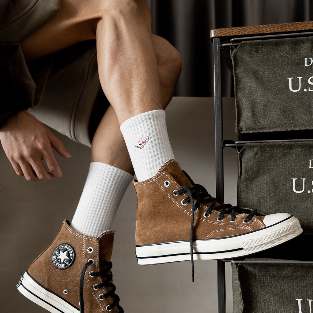 WAFNHA D476 Vớ Thể Thao Màu Trơn Thêu Hình Cá Mập Dành Cho Nam