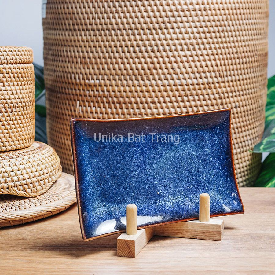 Đĩa Chữ Nhật Men Xanh Hoả Biến  - Đĩa Chữ Nhật Men Xanh Hoả Biến - Gốm Sứ Cao Cấp Bát Tràng