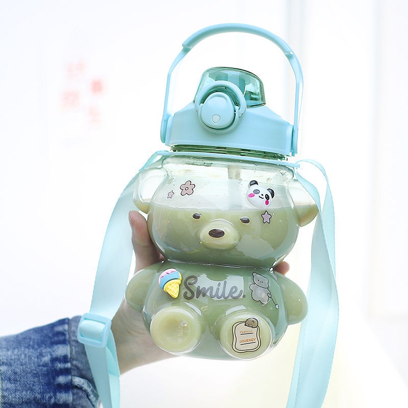 Bình Đựng Nước Hình Gấu Cute Dễ Thương Dung Tích 1 Lít Có Kèm Dây Đeo