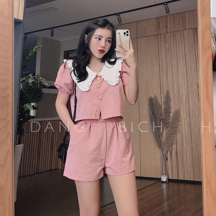 Bộ đũi xước cổ sen khuy ngọc 2 màu xinh xắn | BigBuy360 - bigbuy360.vn