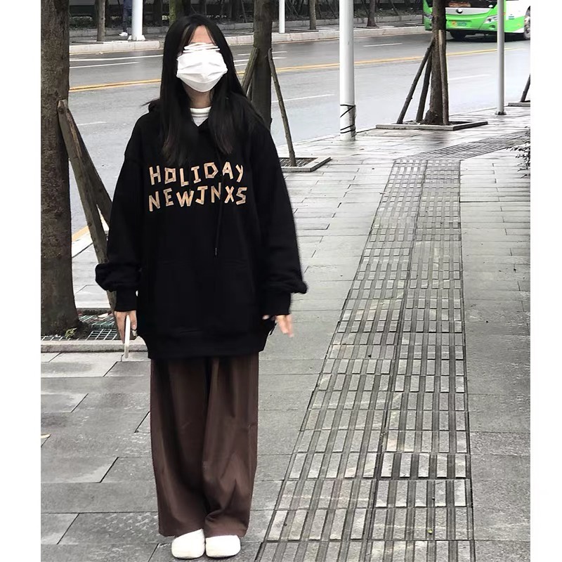 NRVP Áo Hoodie Nữ Tay Dài Dáng Rộng Thời Trang Phong Cách Hàn Quốc