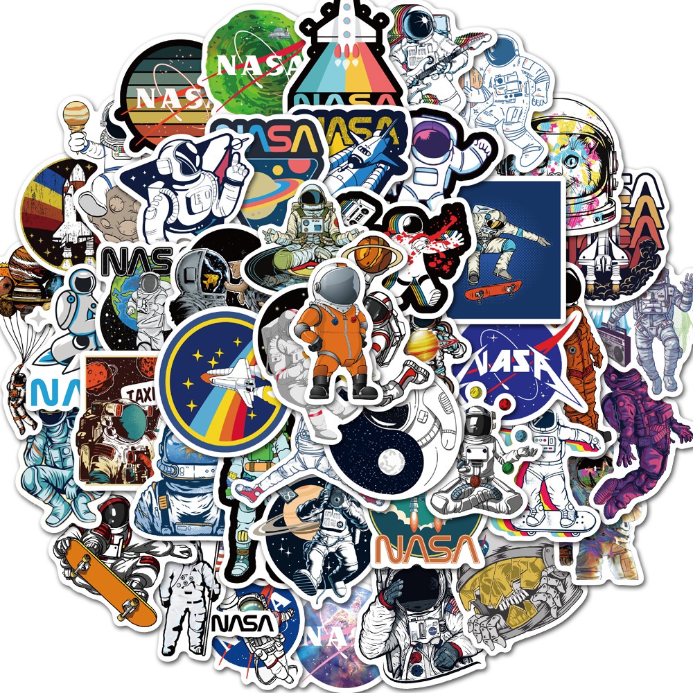 Gói 50 hình dán PVC chống nước hoạ tiết phi hành gia hàng không vũ trụ Nasa đẹp mắt | BigBuy360 - bigbuy360.vn
