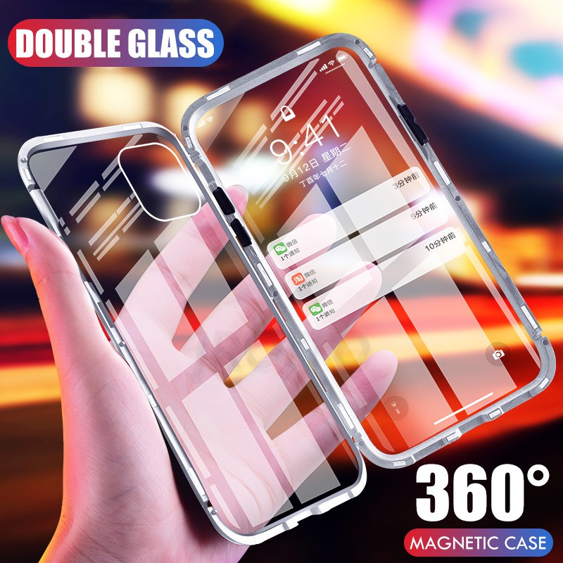 Ốp điện thoại bằng kim loại từ tính hai mặt bảo vệ toàn diện cho iPhone 6 6s 7 8 plus X XR XS MAX 11 PRO MAX