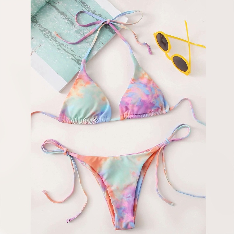 Bộ Đồ Bơi Bikini Hai Mảnh Mềm Mại Thắt Nút Phối Màu Nhuộm Quyến Rũ Cho Nữ